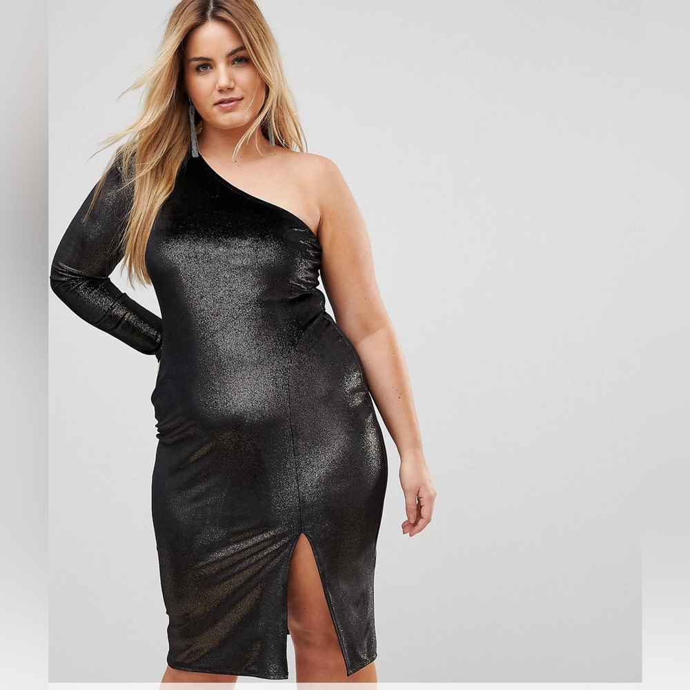 Flounce London Glitter Velvet One Shoulder Midi Dress